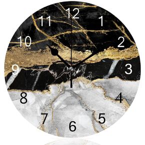 Rustic Silent Wall Clock Non-Ticking,Black Flow Gold Marble Texture Round Frameless Wall Clock Decorative for Home Kitchen Living Room Office School（14inch） in Kuwait