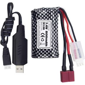 1PCS 7.4V 800mAh T-Plug Lithium Battery with USB Charging Cable for YC100 HM161 HM162 HM166 HM201 9145 RC Toy Car RC 4WD High Speed Off-Road RC Car