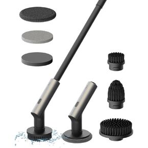 HOTO Electric Spin Scrubber, IPX7 Full Body Waterproof Bathroom Shower Cleaning Brush, Shower Scrubber Brush with Long Handle, 6 Brush Heads, Power Scrubber for Bathtub, Floor, Tile, Kitchen