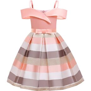 Uhnice Flower Girl Off Shoulder Dress Striped Ball Gown Wedding Party Pageant