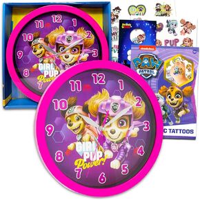 Paw Patrol Wall Clock - Room Decor Bundle with 10" Paw Patrol Wall Clock with Skye, Plus Tattoos and More for Kids, Adults | Paw Patrol Gifts