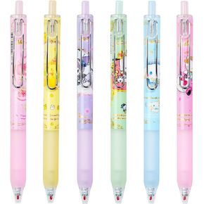 6 PCS Kawaii Ballpoint Pens 0.5mm Anime Gel Ink Pen Black Kitty Gifts Melody Cartoon Cute School Supplies Set For Kid Teen Girls Women