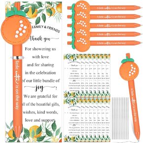 50 Set Baby Shower Favors for Guests 50 Baby Shower Pens Retractable Ballpoint Pens 50 Thank You Cards with Twist Ties for Gender Reveal Party Souvenirs Prizes(A Little Cutie)