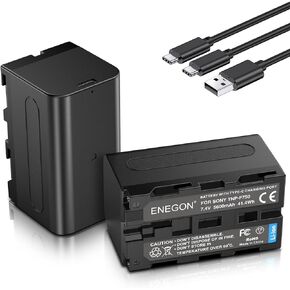 ENEGON NP-F750 NP-F770 NP-F730 USB C بطاريات بديلة للشحن المباشر 5600 مللي أمبير (عبوتان) مع كابل شحن USB-C 2 في 1 لسوني DCR-TRV9/TRV900/VX200، CCD-TRV815/TR3/TRV82/TR3000 /TRV85/TR3300