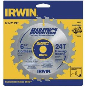IRWIN Tools MARATHON Carbide Cordless Circular Saw Blade, 6 1/2-Inch, 24T, 063-inch Kerf (14029)