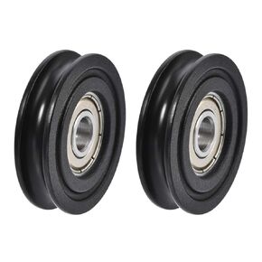uxcell U608ZZ Nylon Pulley U Groove Ball Bearing Roller Guide Wheel 8x40x10mm Double Metal Shielded (GCr15) Chrome Steel Bearings Black 2pcs