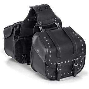 Diamond Plate 2 Piece Motorcycle Saddlebag Set, Heavy Duty Waterproof PVC with Studs, Keep Your Belongings Safe and Dry with Style, Black