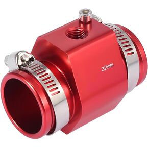 X AUTOHAUX 1 Set 32mm Red Car Water Coolant Temperature Sensor Adapter Aluminum Alloy Joint Pipe Radiator with 2 Hose Clamps
