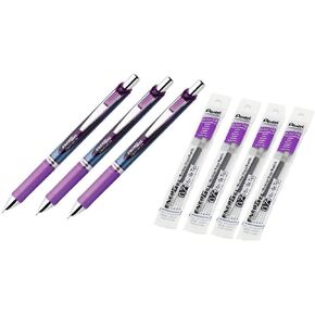 Pentel EnerGel RTX Roller Ball Retractable Gel Pen, Needle Tip, Violet Ink, Medium Point Pentel 3PACK, LRN7-V EnerGel Refills, 0.7 mm Medium Needle Tip, Violet 4PACK