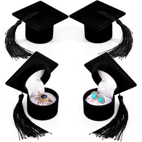 Lawei 4 حزمة قبعة التخرج حلقة صندوق القرط، قبعة الدكتوراه على شكل صندوق حلقة مع شرابة، عرض حلقة القرط المخملية، صندوق مجوهرات منظم إبداعي حقيبة تخزين حامل حلقة لهدايا التخرج in Kuwait