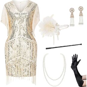 BABEYOND 1920s Flapper Dress Long Fringed Gatsby Dress Roaring 20s Sequins Beaded Dress Vintage Art Deco Dress