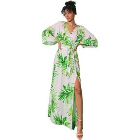 Halter Bohemian Floral Maxi Dress - Tropical Print Ethnic Print Keyhole Sundress
