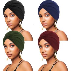 4 قطع غطاء رأس عمامة ممتدة أغطية رأس مطوية ملتوية بألوان متنوعة أغطية شعر قبعة هندية قبعات صغيرة للنساء والفتيات in Kuwait
