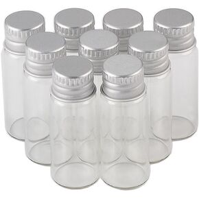 2ml Clear Transparent Mini Glass Sealed Bottle with Screw Aluminum Cap Mini Tiny Vials Containers Mini Cute Wishes Bottle Metal Hood 24units (24, 2ML)