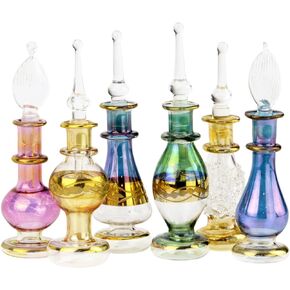 Egyptian Perfume Bottles Wholesale Set Of 12 Size 2" (5 cm) mouth-blown with handmade golden Egyptian decoration for Perfumes and Essential Oils