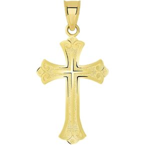 14k Solid Yellow Gold Religious Fleur de Lis Cross Pendant in Kuwait