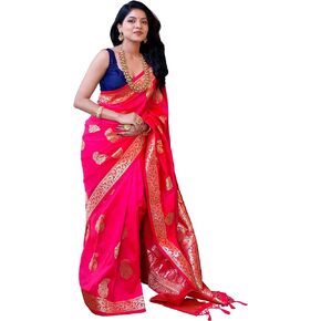 ساري حريري فني للنساء ساري هندي تقليدي من زاري نقي للنساء مع بلوزة غير مخيطة in Kuwait