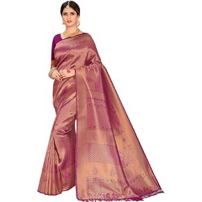 الساري الهندي للنساء ملابس عرقية هندية من الحرير الخام من باناراسي ساري | هدية زفاف ديوالي ساري منسوج وبلوزة غير مخيطة in Kuwait