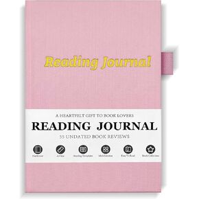 A5 Pink Reading Journal, 55 Book Reviews, Book Journal Reading Log for Review and Track Your Reading Progress, Book Accessories Gift for Book Lovers and Readers