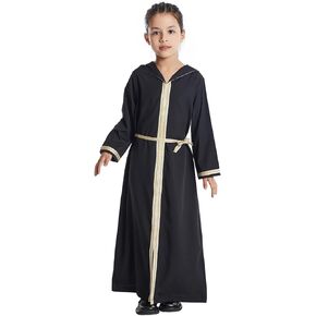 Muslim Girl Abaya Dress for Kids Long Sleeve Islamic Kaftan Robe Zipper Hooded Maxi Muslim Dress Dubai Prayer Clothes