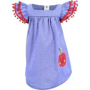 Unique Baby Girls Back to School Denim Apple Dress