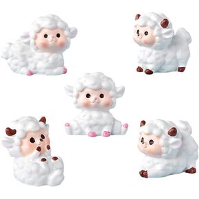 Super Cute Sheep Figure Animal Toys Set Cake Topper, 5Pcs Miniature Sheep Figurine Toy Set for Kids Baby Shower Birthday Party Cake Decoration