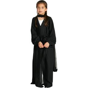IBAKOM Abaya Girl Muslim Dress with Hijab Eid Ramadan Islamic Clothes Afghan Dubai Attire Bishop Sleeve Arab Prayer Dress