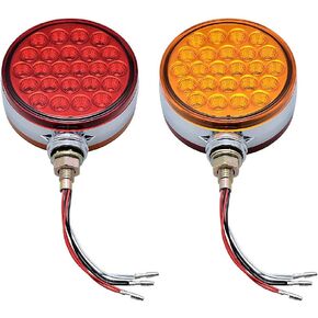 Astra Depot 2pc 4" Round Double Face Single Stud Mount Red/Amber 48 LED Fender Reflective Stop Turn Signal Lights w/Chrome Compatible with Kenworth Peterbilt Freightliner Western Star Volvo