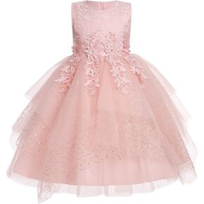 IDOPIP Flower Girl Sequin Lace Dress for Kids Baby First Communion Wedding Party Gown Toddler Princess Birthday Tulle Dresses