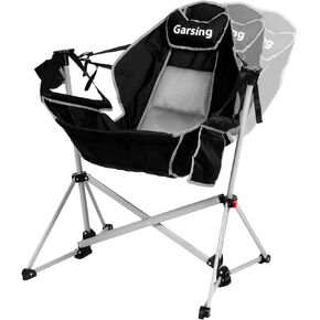 Hammock Camping Chair, Folding Portable Rocking Chair, Aluminum Alloy Adjustable Back Swinging Chair with Pillow Cup Holder, Recliner with Carry Bag for Outdoor Travel Lawn Backyard, Black, Light Blue