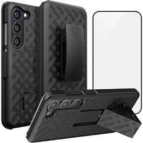 Ailiber for Samsung Galaxy S24 Plus 5G Case with Belt Clip, Galaxy S24 Plus Holster Case with Screen Protector, Kickstand Holder, Slim Shockproof Shell Full Body Cell Phone Case for Samsung S24+-Black