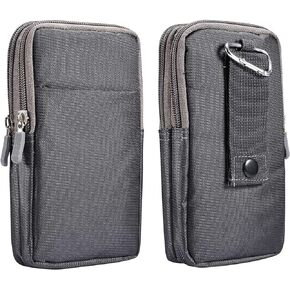 Mobile Phone Bag Waist Holster Case Small, Cell Phone Belt Clip Bag for Men Double Decker, 6.7" Vertical Smartphone Waist Holster Pouch with Belt Loop Carrying Case Waist Bag Cellphone Card Holder