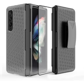 Ailiber Galaxy Z Fold3 5G Case, Galaxy Z Fold 3 5G Holster with Screen Protector, Swivel Belt Clip, Kickstand Holder Combo Cover, Slim Shockproof Shell Slide Pouch Phone Case for Samsung Z Fold3-Black