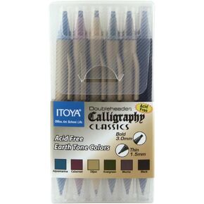 Itoya Doubleheader Calligraphy Marker Set, 2 Chisel Tips, 1.5mm and 3.0mm, Set of 6 Colors (CL-200)