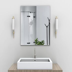 WONSTART Wall Mirror with Shelf for Bathroom, 28 x 18 Inch Black Frame Wall Mirrors Hangs Horizontal or Vertical, Modern Wall Mounted Mirrors with Rounded Corner