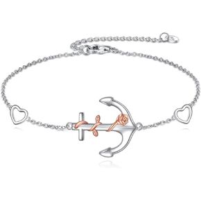 Anchor Bracelet Sterling Silver Nautical Theme Anchor Rope Link Chain Bracelets Jewelry Gifts for Women Girls