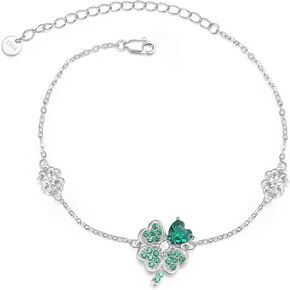 Four Leaf Clover Bracelet for Women 925 Sterling Silver Irish Four Clover Bracelet Adjustable Four-Leaf Clover Bracelet Gift for Women Girls