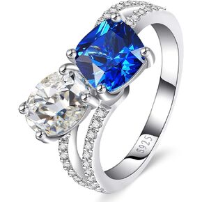 Created Oval & Emerald Cut Enagement Ring Toi Et Moi Ring Promise Ring for her 925 Sterling Silver Women Engagement Ring Wedding Band Double Stone Ring Width Band 2mm Size 5-9