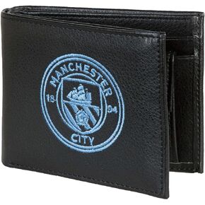 Manchester City FC Official Soccer Crest Embroidered PU Leather Wallet (One Size) (Black)