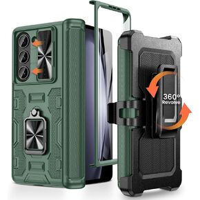 Caka for Galaxy Z Fold 5 Case, Samsung Z Fold 5 Case - Built-in Screen Protector & Slide Camera Cover & Magnetic Kickstand & Belt Holster & Hinge Protection for Samsung Galaxy Z Fold 5 5G - Black