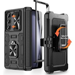 سلسلة Caka Clip لجراب Z Fold 5، حافظة Samsung Galaxy Fold 5 مع حافظة بمشبك حزام، مسند مغناطيسي بحلقة 360 درجة وغطاء كاميرا وحافظة حماية مفصلية لهاتف Samsung Galaxy Z Fold 5 2023 - أحمر