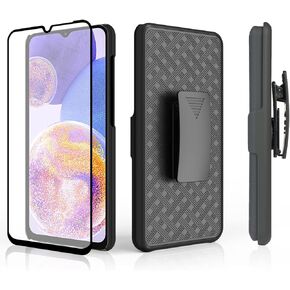 Ailiber for Samsung Galaxy A23 Case, Samsung A23 Case Holster with Screen Protector, Swivel Belt Clip, Kickstand Holder Cover, Slim Shockproof Shell Slide Pouch Phone Cover for Galaxy A23-Black