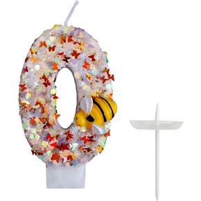 Bee Number 0 Candle Birthday Girl 0 Cake Topper Birthday Candles Bees Cake Decorations Honey Bee Cupcake Toppers Happy Bee Day Decor