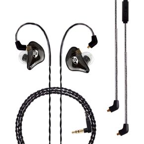 BASN Bsinger Professional in Ear Monitor Headphones, Dual drivers 2-Pin IEM Earbuds with Mic, Clear Sound HiFi earphones for Musicians Drummers and Stage (Black, 2-Pin)