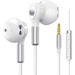 Headphones Wired, In-Ear Wired Earphones Earbuds, Half in Ear Headphones 3.5mm Jack, Wired Headphones with Microphone and Volume Control for iPhone, Samsung, Android, iPad,MP3,Most 3.5mm Audio Devices