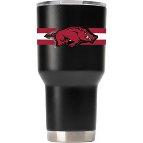 Gametime Sidekicks Arkansas 30oz Black Tumbler - Officially Licensed, 18/8 Stainless Steel, Double-walled, Vacuum-insulated, UV LED Printed Logos, Sweatless, Stays Hot/Cold - 360 Wrap