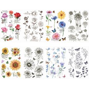 8 Sheets Clear Vintage Rub on Transfer Flower Leaves Stickers Decals for Wood DIY Crafts Wine Glass Scrapbooking Journaling Kitchen Tumblers Metal Fabric Cloth Furniture