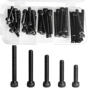 M5 x 8mm 12mm 16mm 20mm 25mm Hex Socket Head Cap Screws Bolts, Metric Allen Hex Drive, 12.9 Grade Alloy Steel, Black Oxide Finish, Fully Threaded, Assortment Kit 50PCS