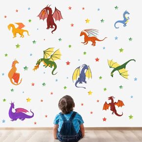 Large Dragon Wall Decals Cartoon 3D Dinosaur Kids Wall Stickers Peel and Stick Vinyl Dragon Dinos Wall Decals Stickers for Kids Bedroom Playroom Baby Nursery Wall Decor