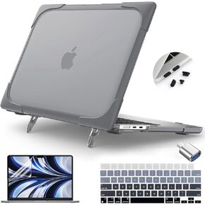 Teryeefi [Heavy Duty Fold Kickstand] Case for 2022 2024 MacBook Air 13.6 Inch M3 M2 A2681 A3113 Model, 5in1 Shockproof Protective Hard Shell with Keyboard Cover, Rose